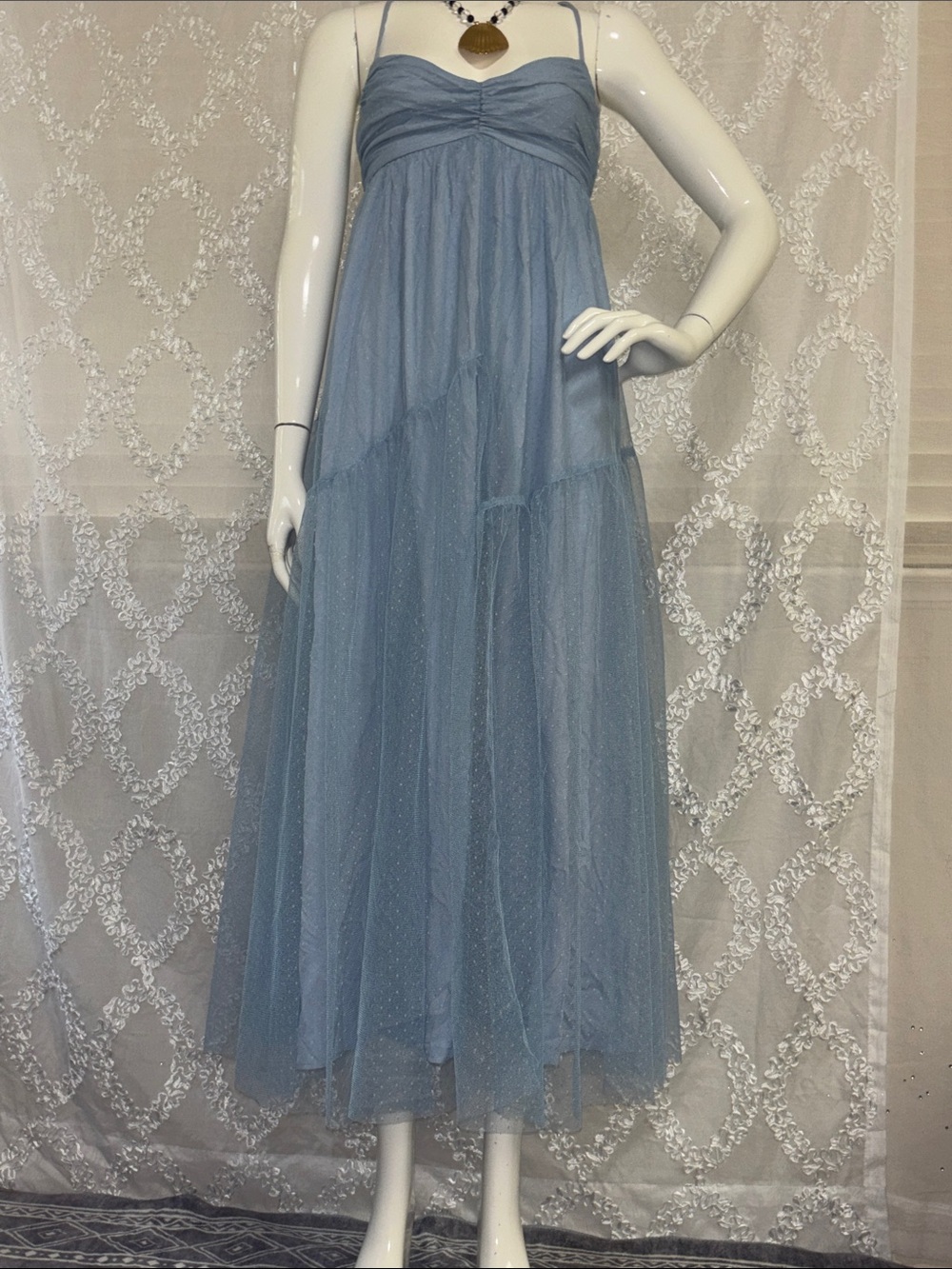 Hello Molly Dusty Blue Spaghetti-Strap Tulle Maxi Dress